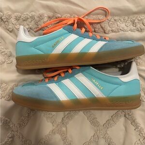 Adidas Gazelle Aqua Sneakers with Bright Orange Laces